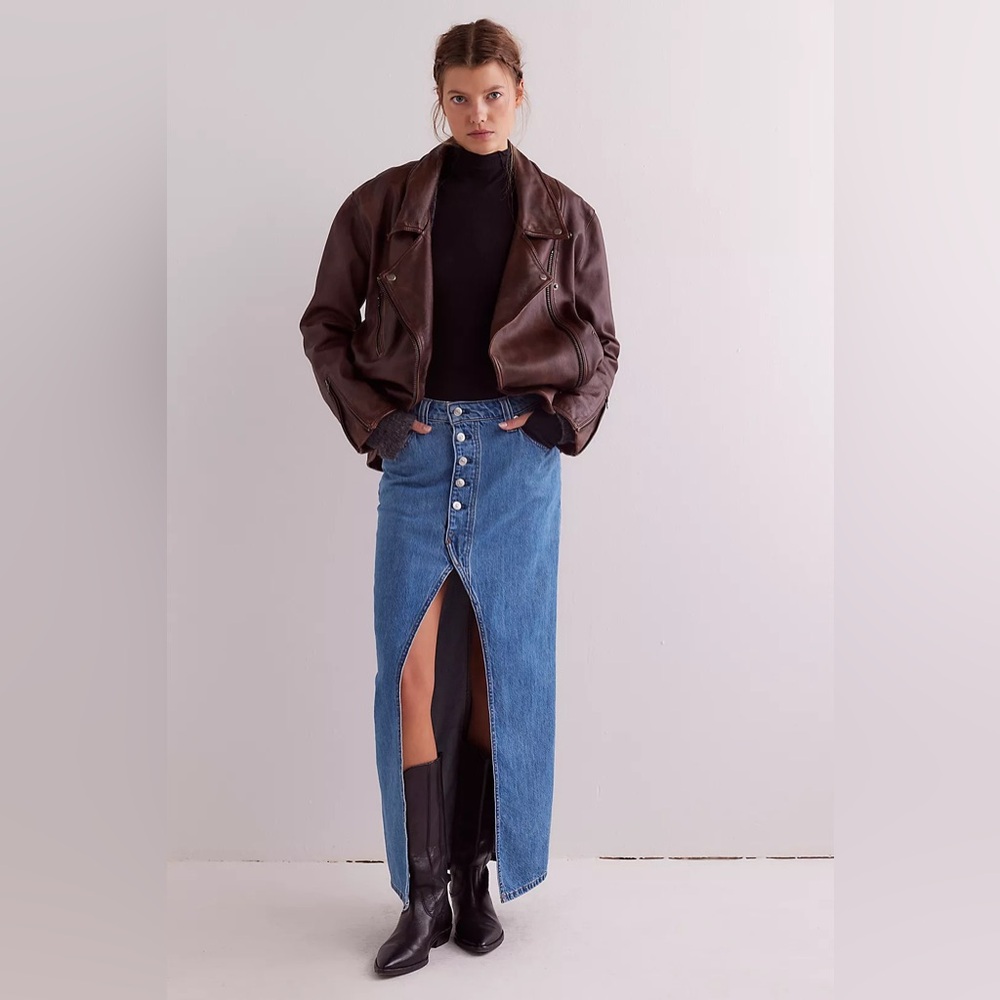 We the Free Blue Chani Denim Maxi Skirt Size 30